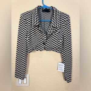 ASOS Design Jersey Crop Suit Blazer in Checkerboard Print